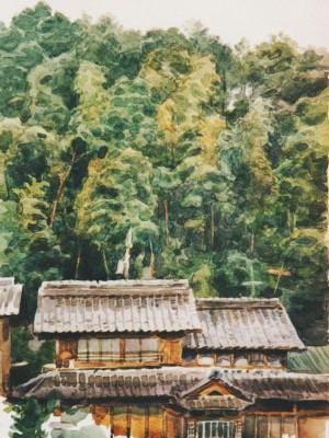 «Дома в Такатоми». Бумага, акварель. 1999 г.