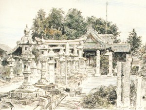 «Храмовый комплекс в Кавашиме». Бумага, акварель, белила. 2001 г.
