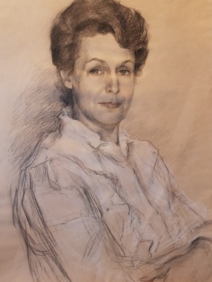 Женский портрет. Чёрный и цветной карандаши. 1986 г.