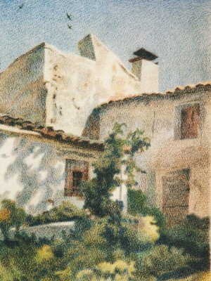 «Испанский дворик». Бумага, цветной карандаш. 1996 г.