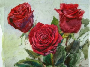 «Красные розы». Бумага, акварель. 2016 г.