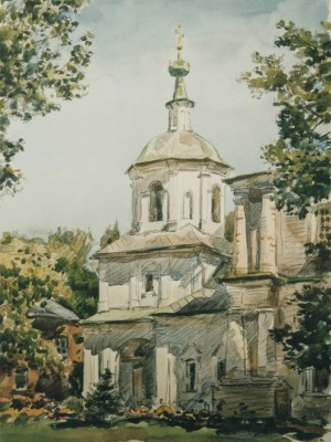 «Храм в станице Старочеркасская». Бумага, акварель. 2004(?) г.