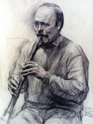 «Портрет кларнетиста С.С. Сорокина». Бумага, карандаш, сангина. 1986 г.