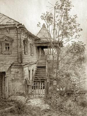 «Старый дом» д. Пахра. Бумага, графитный карандаш. 1993 г.